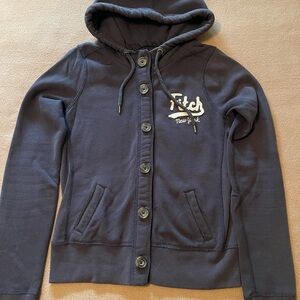 SUPER CUTE Vintage Y2K Abercrombie & Fitch Navy Hooded Button-Up Bomber Jacket M